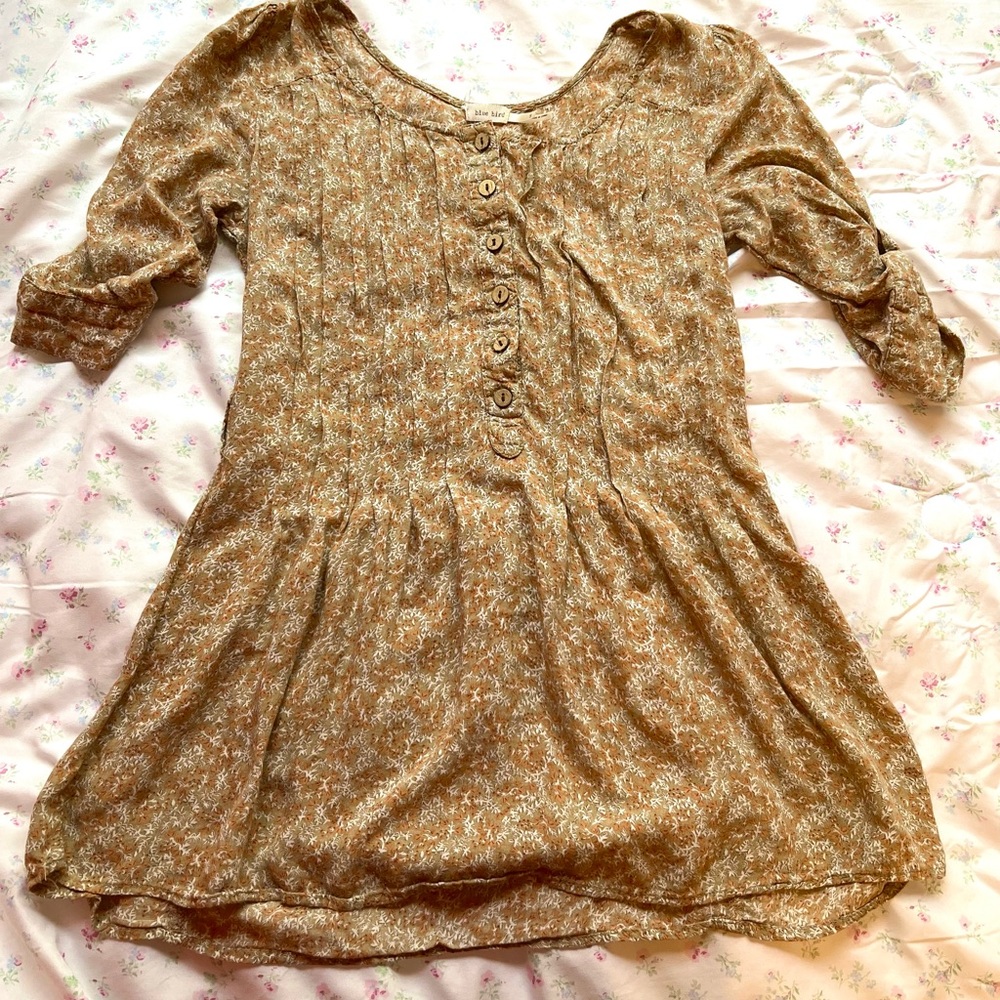 Floral buttoned babydoll top 3/4 sleeve